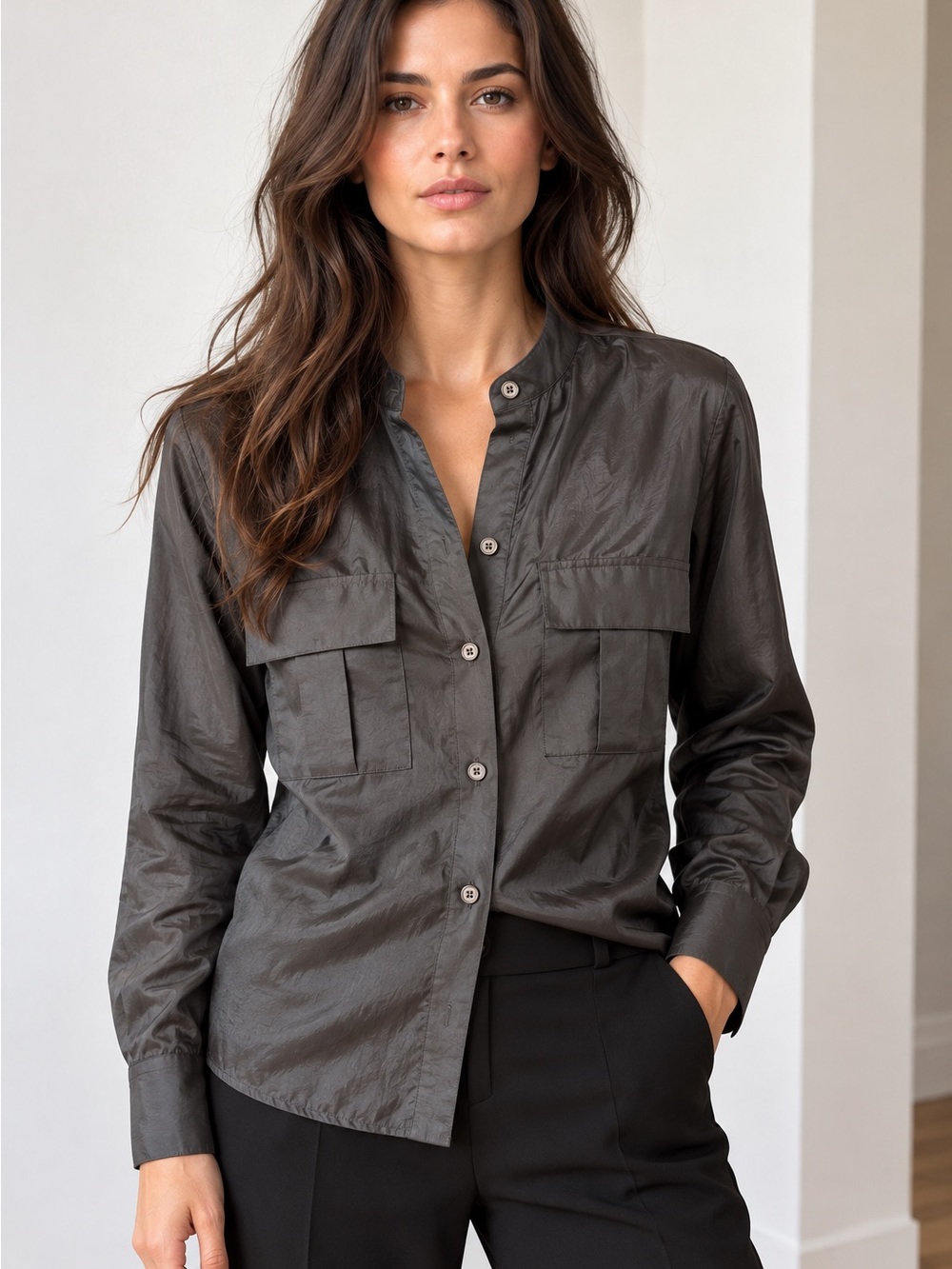 BCBGMAXAZRIA Charcoal Gray Utility Shirt Jacket XS – Long Sleeve